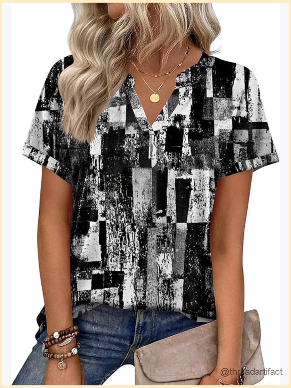 V-Neck Short Sleeve Blouse for Work & Casual, Soft Stretch Fabric